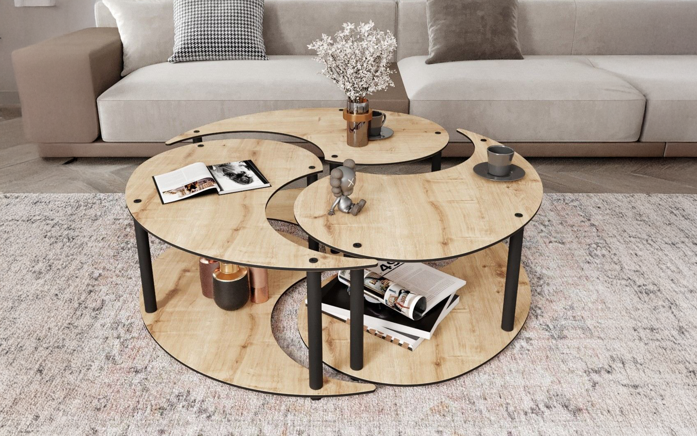 Set masute de cafea Kalora, stejar  2